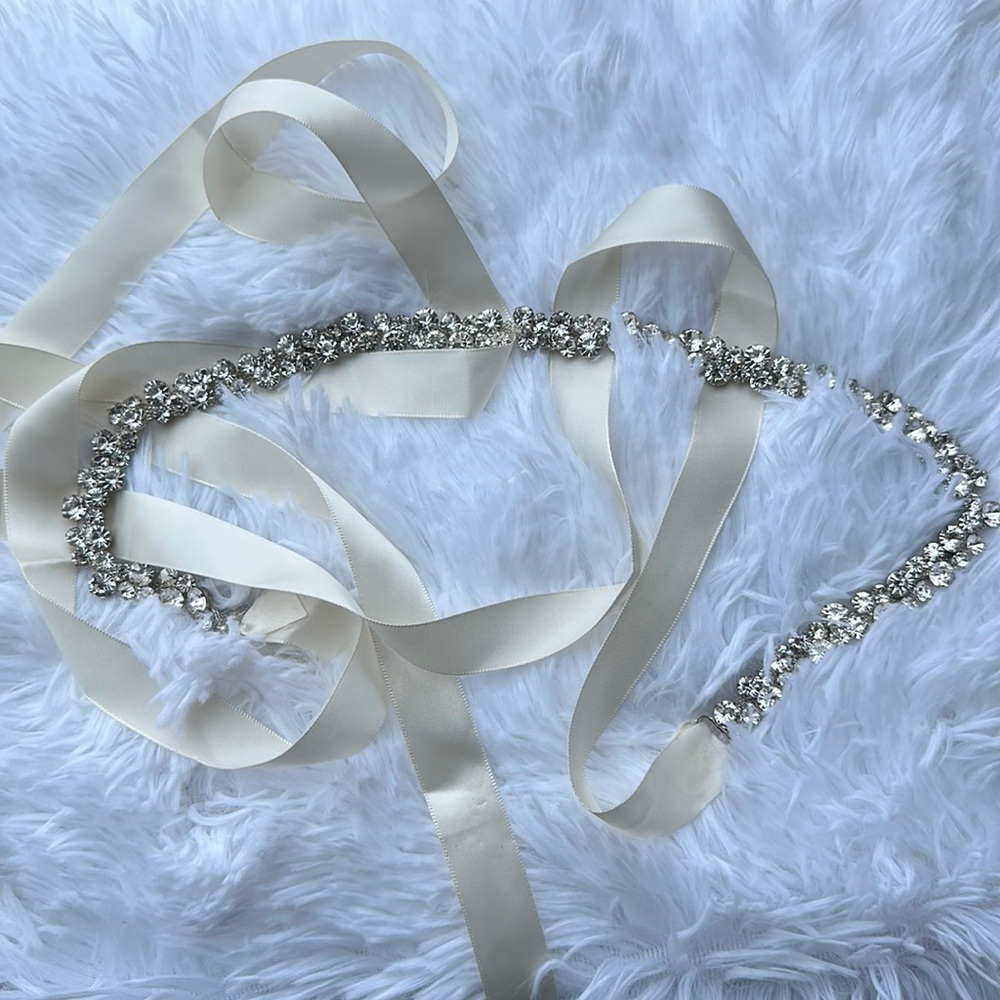 Elegant Ivory Crystal-Embellished Sash
